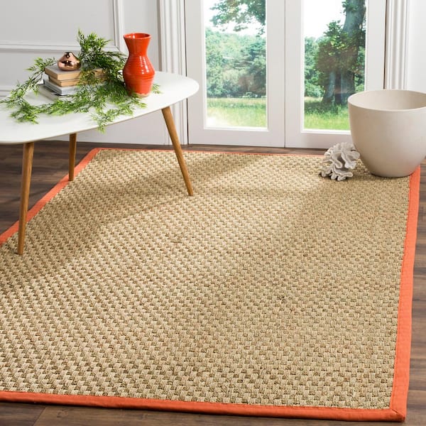 Natural Fiber Beige/Rust 9 ft. x 12 ft. Border Woven Area Rug