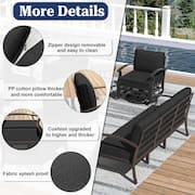 7-Piece Aluminum Patio Conversation Set with Armrest, 55000 BTU Firepit Table and Black Cushions