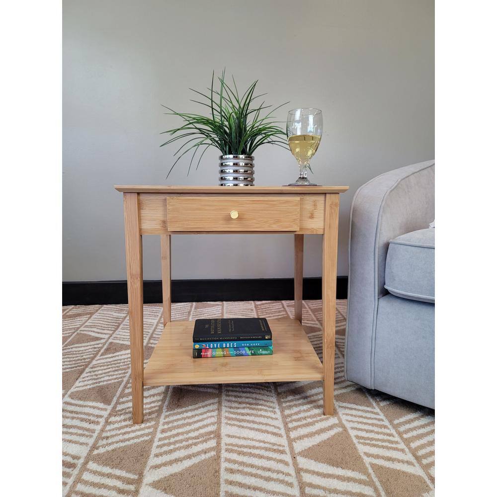 Natural Bamboo End Table with Drawer and Shelf