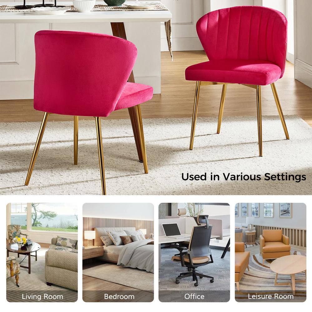 Fuchsia Velvet Upholstered Side Chair with Gold Metal Legs