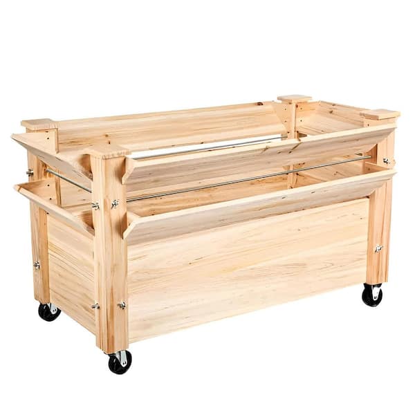 MUMTOP Wooden Raised Garden Bed with Wheels, Planter Box for Patio Yard Greenhouse