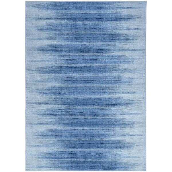 5 ft. x 7 ft. Blue Ombre Distressed Non Skid Area Rug