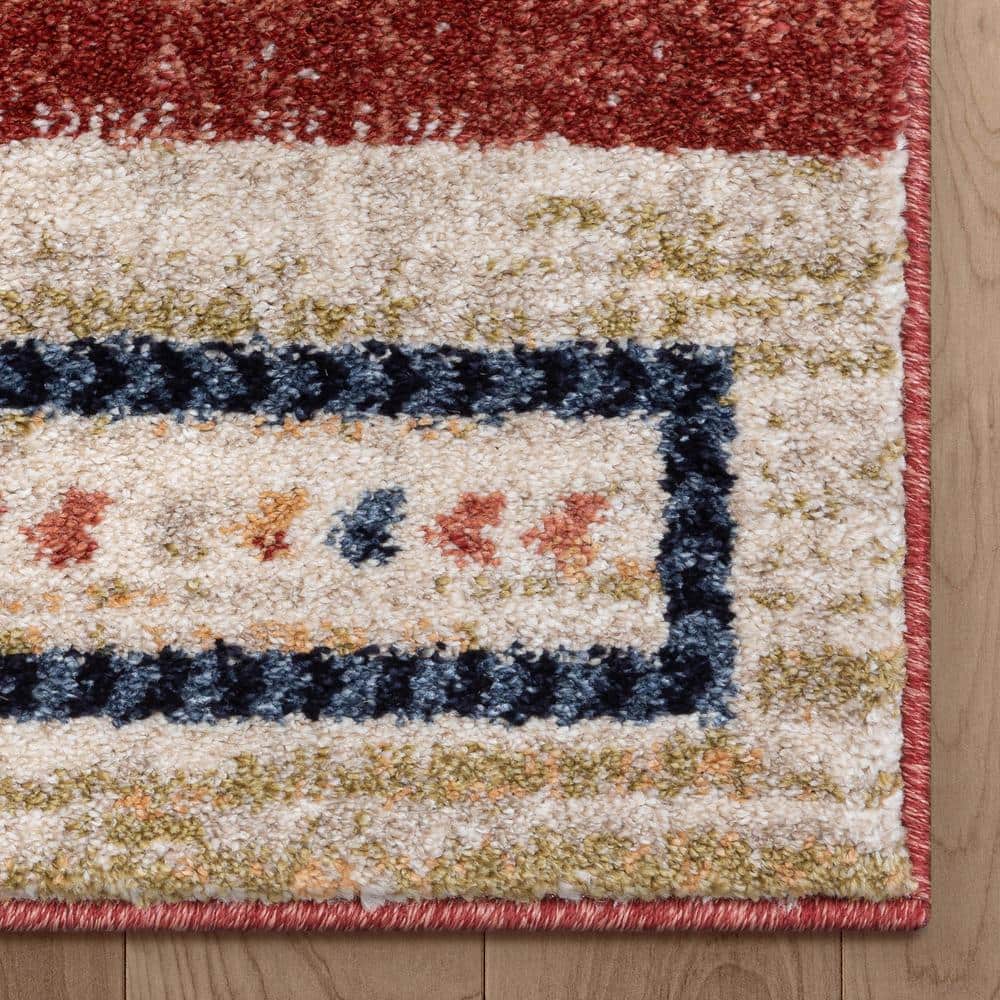 Crimson and Blue Southwestern Medallion Pattern Area Rug 5' x 7'