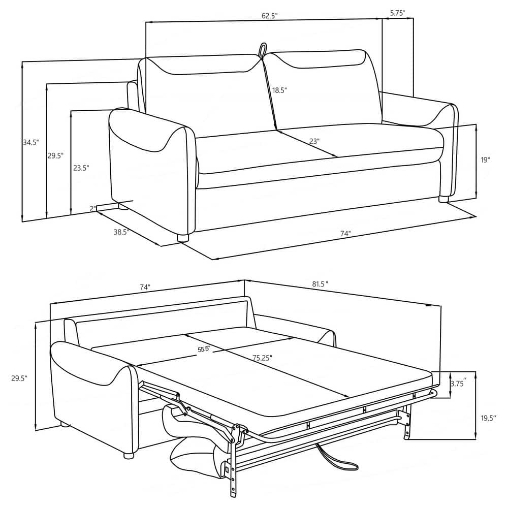 Gray Fabric Queen Sleeper Sofa with Wood Frame