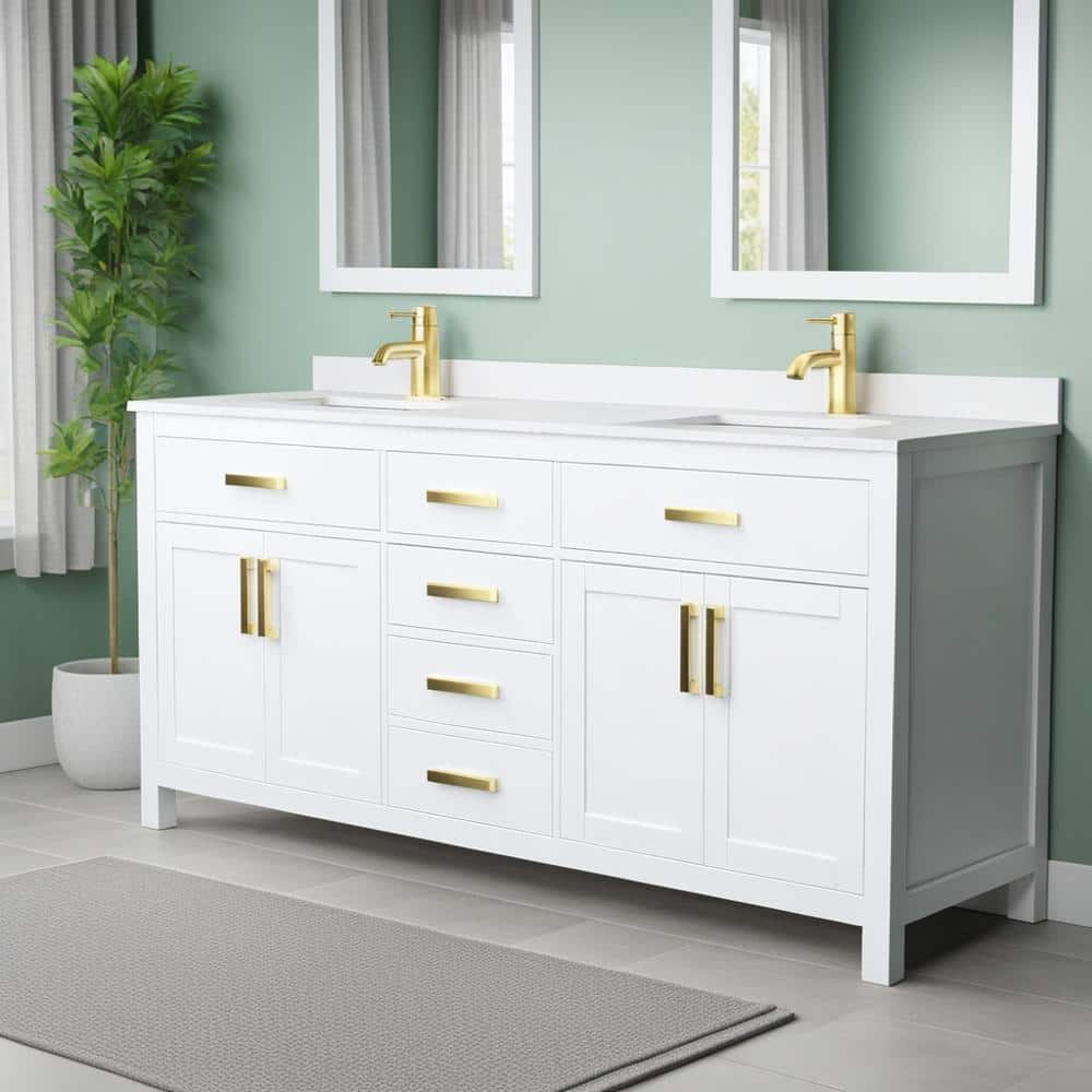 Beckett 72" White Double Freestanding Bathroom Vanity with Cultured Marble Top