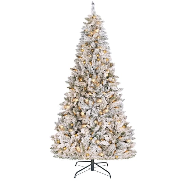 VEIKOUS 6.5 ft. Pink Flocked Artificial Christmas Tree with Clear LED ...