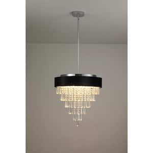 17.9 in. Modern 5-Light BlackandTransparent Crystal Tiered Chandelier for Living Room with no bulbs included