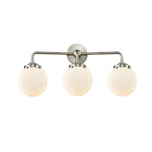 Beacon 24 in. 3-Light Brushed Satin Nickel Vanity Light with Matte White Glass Shade