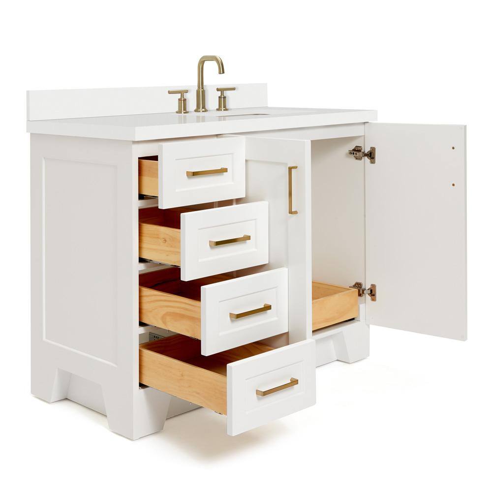 Taylor 43" White Quartz Single Sink Vanity with Brass Hardware
