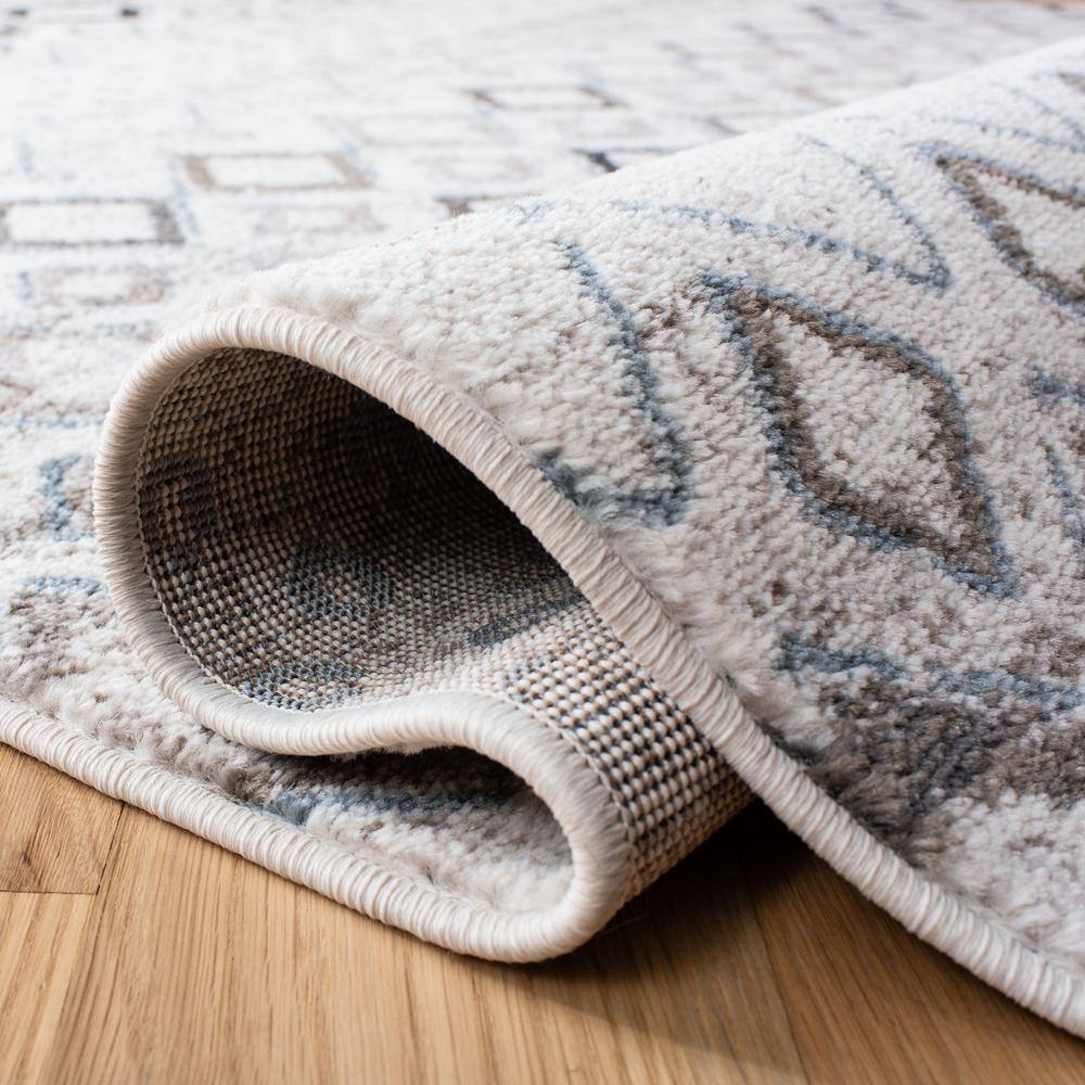 Ivory and Grey Hand-Knotted Synthetic Runner Rug