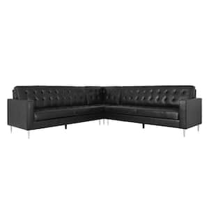 Fruite 110.75 in. W 3-Piece Black Midnight Faux Leather Symmetrical Sectional