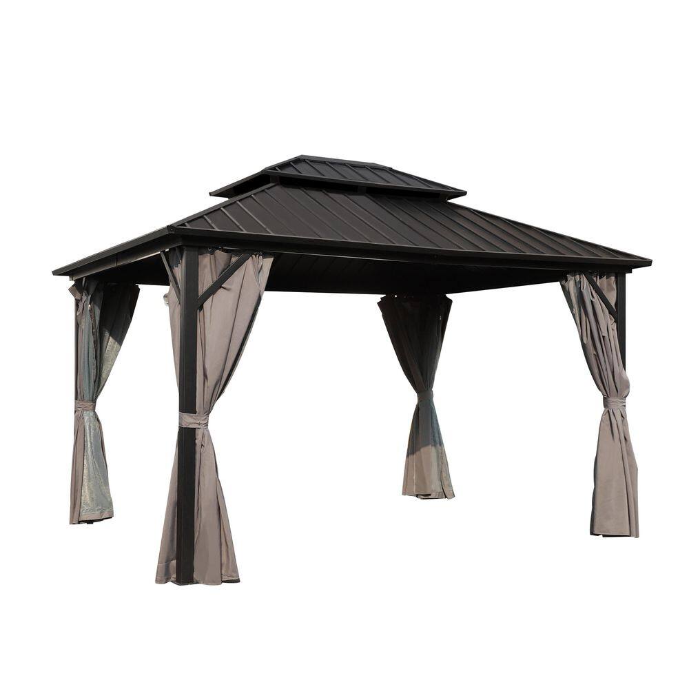 14 ft. x 12 ft. Aluminum Double Hardtop Gazebo with Grey Curtains and Netting price history on PriceWatchPro