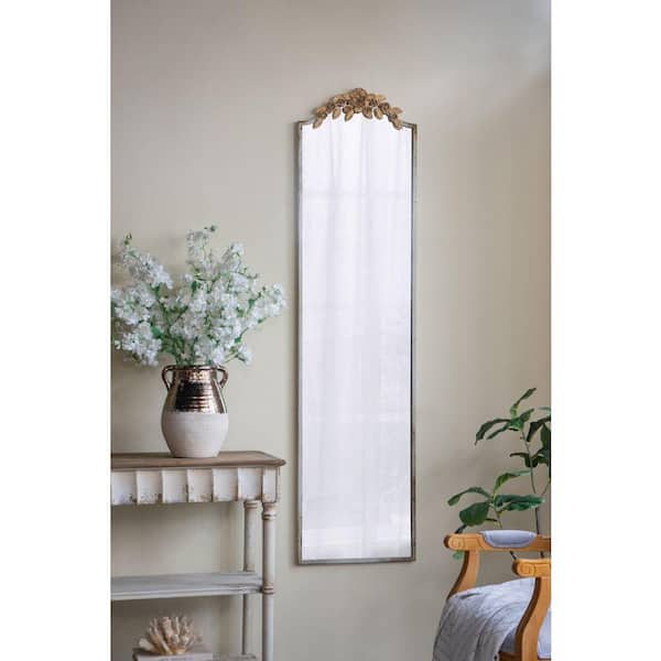 Avex Gold 18.1 in. W x 70.9 in. H Art Deco Rectangular Wooden Framed Mirror with Gold Floral Crown