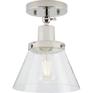 Hinton Collection 1-Light Polished Nickel Clear Seeded Glass Vintage Flush Mount Ceiling Light