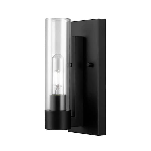 Globe Electric Damien 4.75 in. 1-Light Matte Black Hardwire Wall Sconce with Clear Glass Shade for Living Room or Bedroom