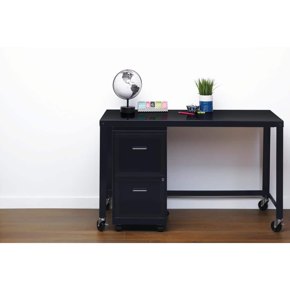 Black 18" Mobile 2-Drawer Lockable Vertical File Cabinet