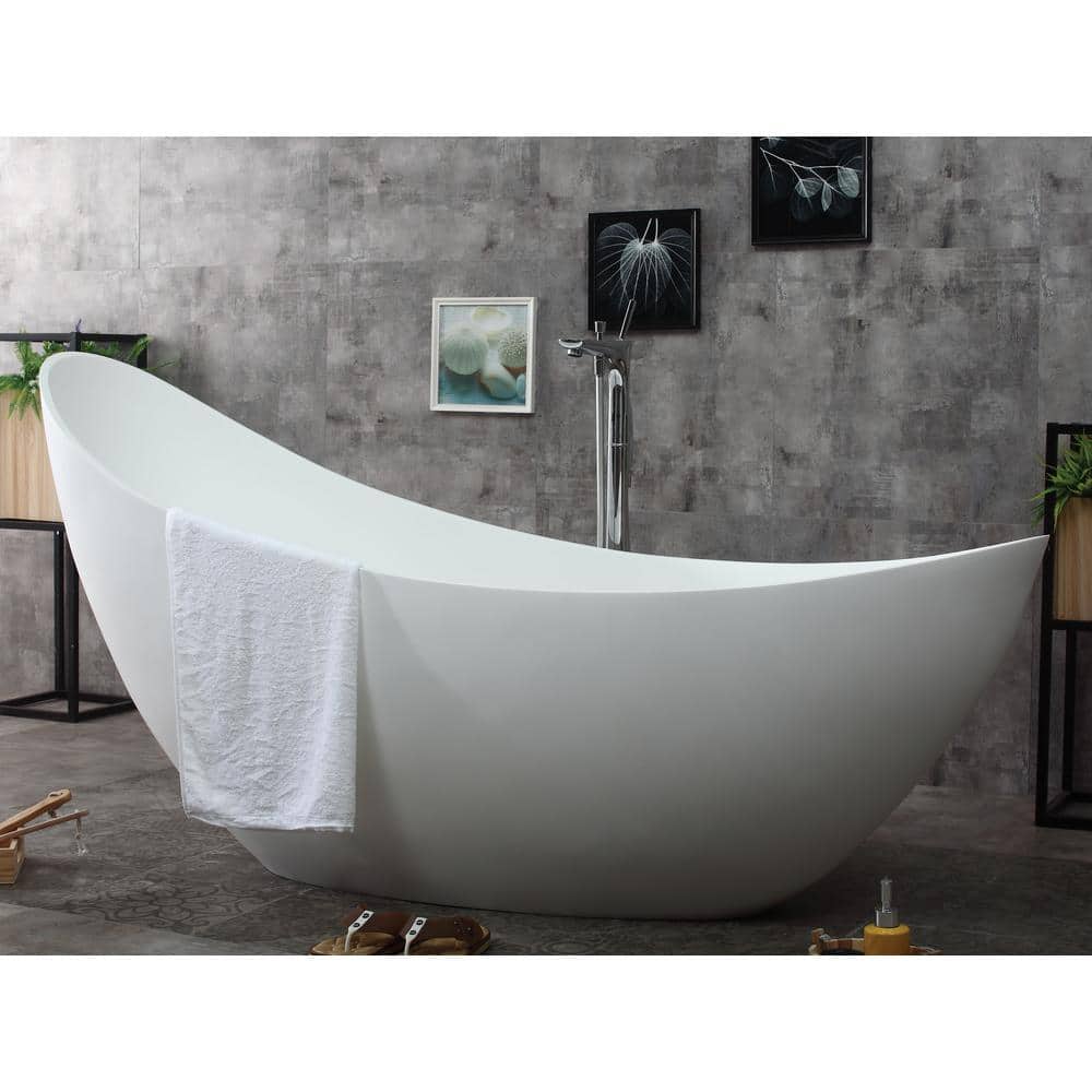 73.75'' White Matte Solid Surface Freestanding Soaking Bathtub