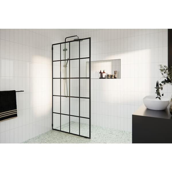 French Monture Noir 40 in. W x 78 in. H Fixed Single Panel Frameless Shower Door in Matte Black with Clear Glass