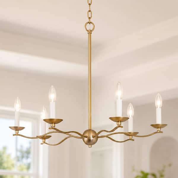 6-Light Antique Gold Candlestick Chandelier