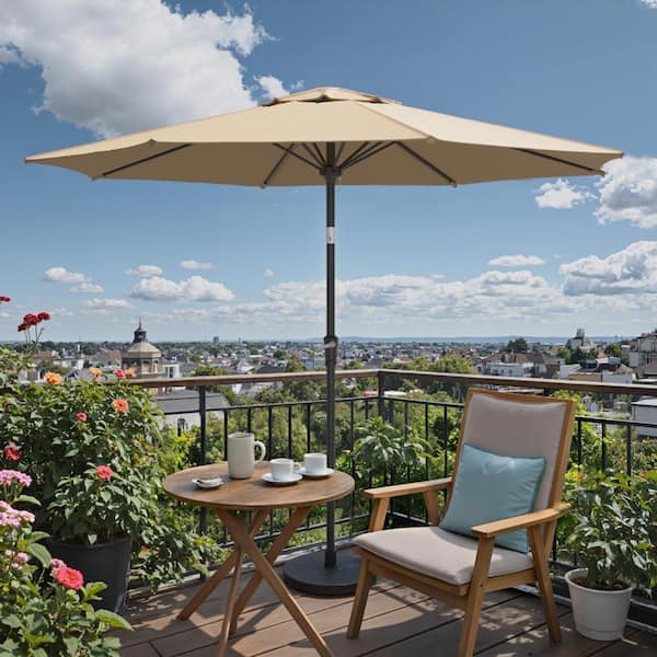 coral coast 9 ft push button tilt patio umbrella Terrace Coastal Scalloped Half Round Space-Saving Outdoor Balcony Patio Umbrella with Crank Lift and Tilt