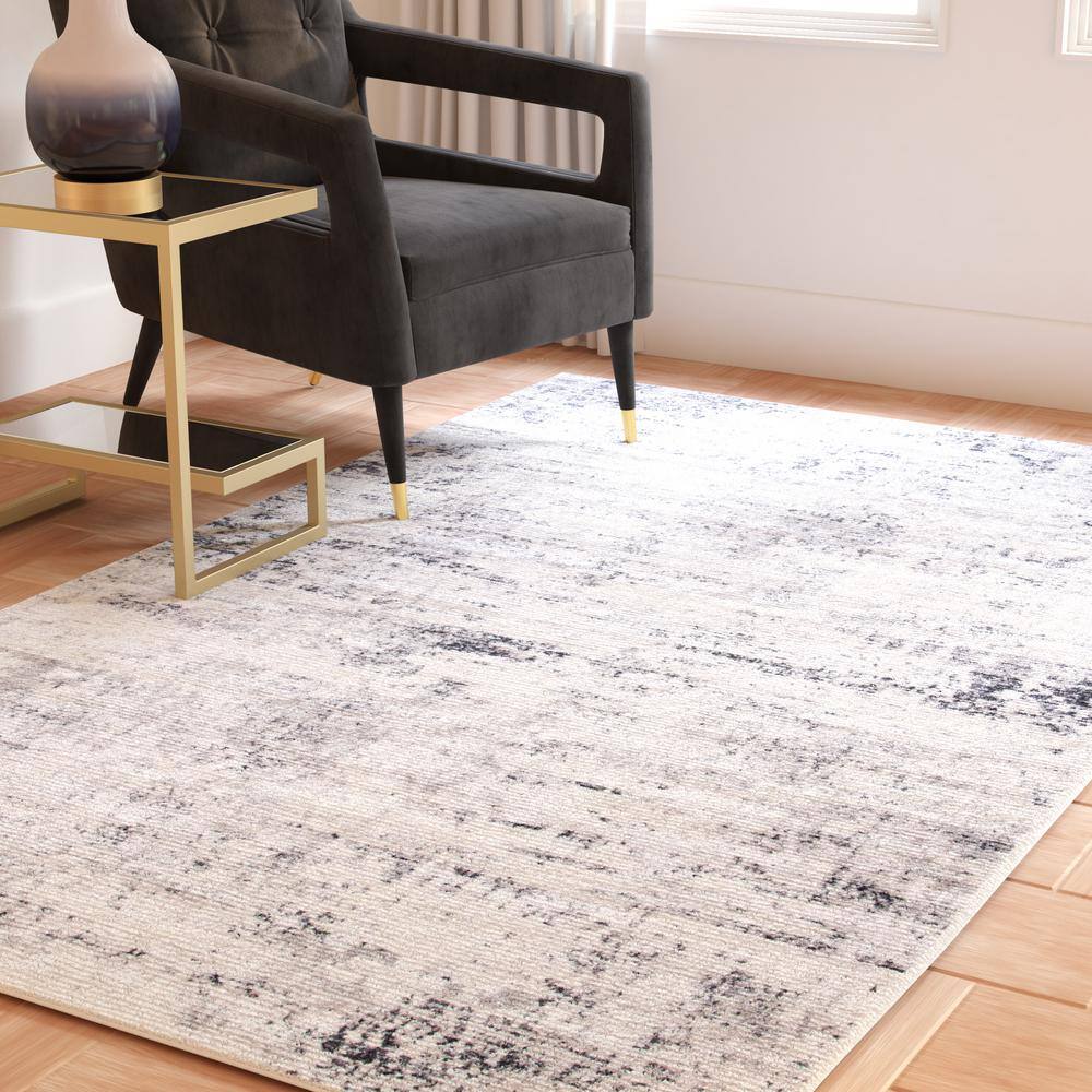 Amelia Ivory and Grey Synthetic Square Abstract Area Rug