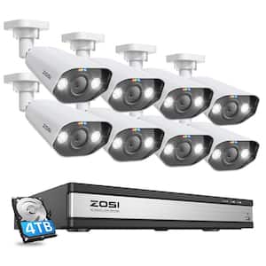 4K 16-Channel 8MP PoE 4TB NVR Security Camera System with 8 Wired Spotlight Cameras, Color Night Vision, 2-Way Audio