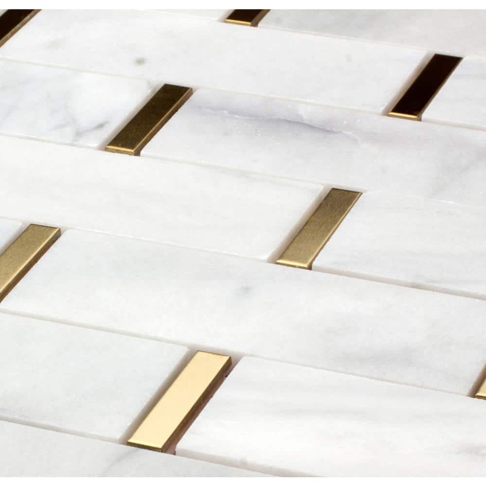 White and Gold Marble 11x12 Polished Mosaic Tile