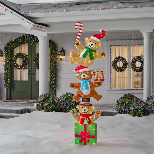 7.5 ft. Yuletide Lane LED Stacked Bears Holiday Yard Decoration Y23