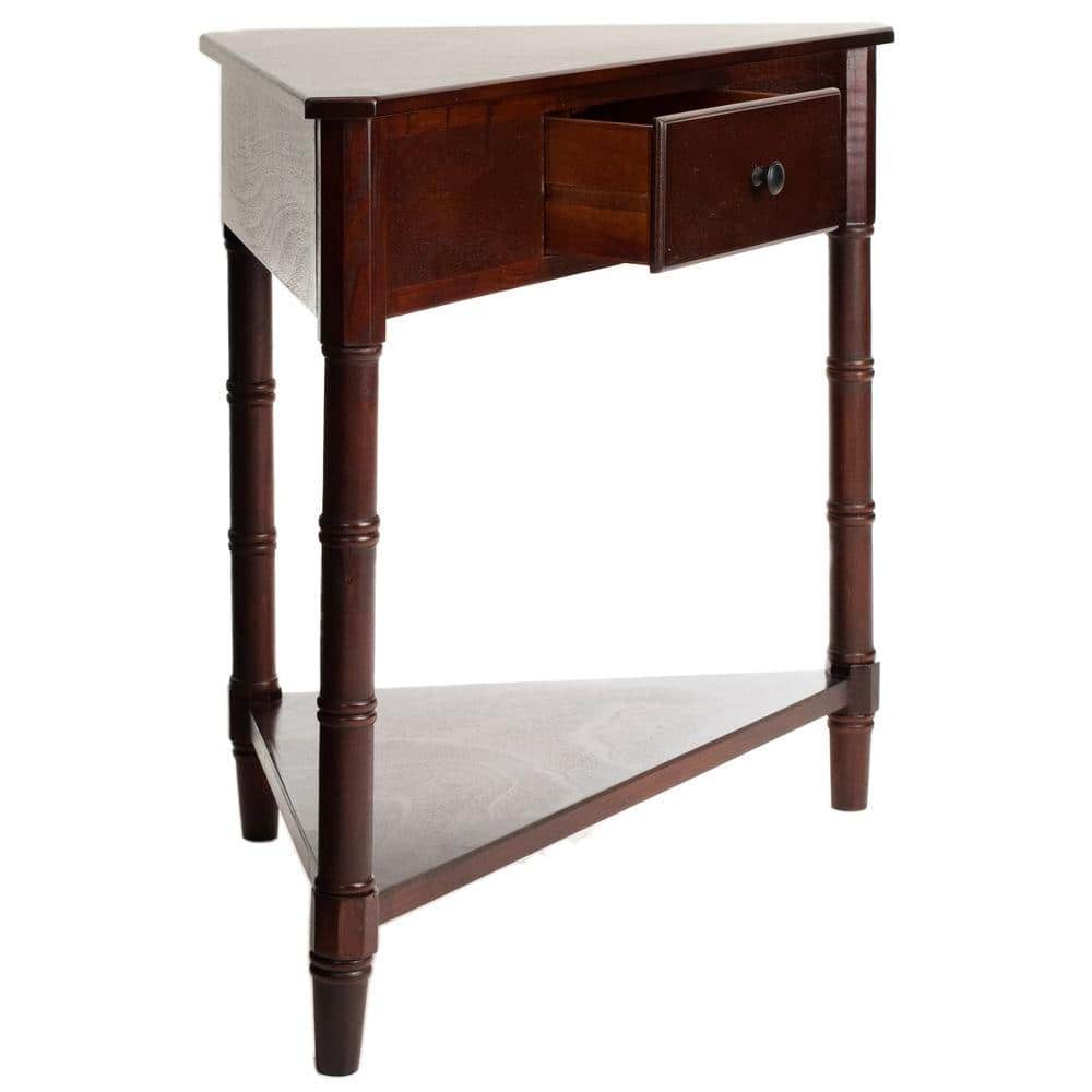 Cherry Triangular Wood Corner Console with Storage, 38"x22"