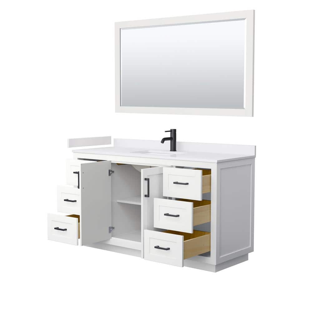 Miranda 60" White Cultured Marble Single Bathroom Vanity with Matte Black Trim