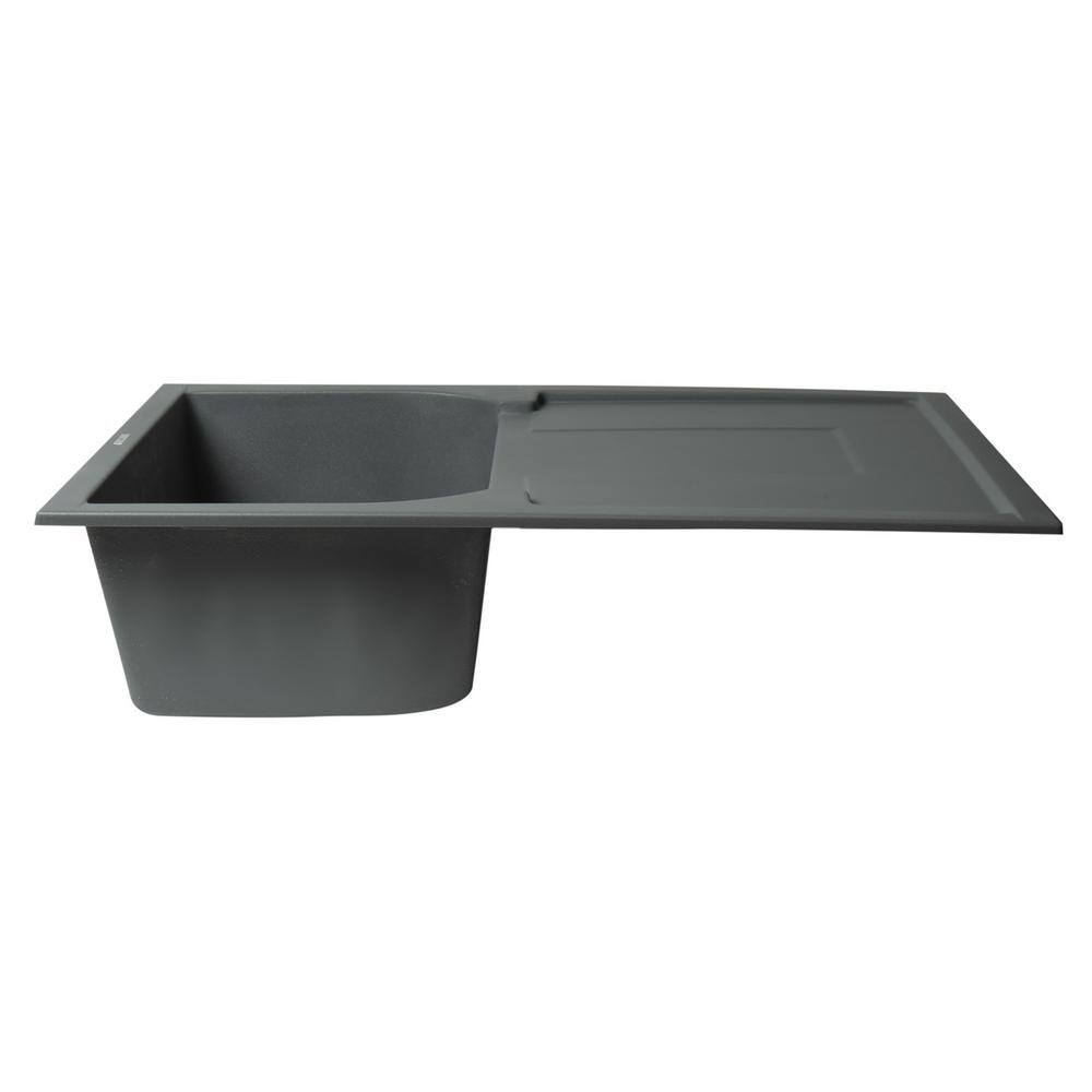 Titanium Gray Granite Single Bowl Kitchen Sink with Drainboard