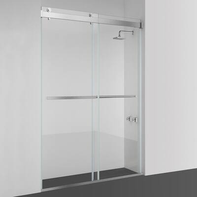Spezia 48 in. W x 76 in. H Sliding Frameless Shower Door/Enclosure in Brushed Nickel with Clear Tempered Glass