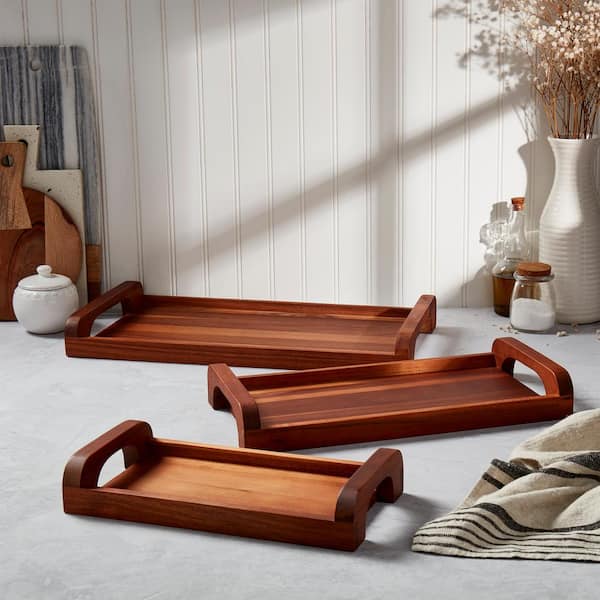 Denmark 19 in. Assorted Rectangular Brown Acacia Wood Cutting Boards with Handles