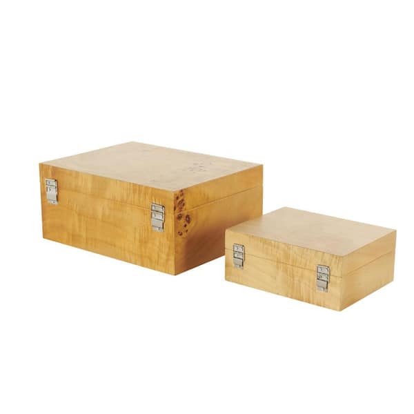 Litton Lane Brown Rectangle Wood Storage Box with Natural Grains and Silver Latches (Set of 2)