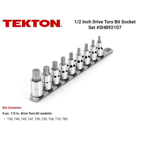 TEKTON 1/2 in. Drive Torx Bit Socket Set with Rail, 9-Piece (T30