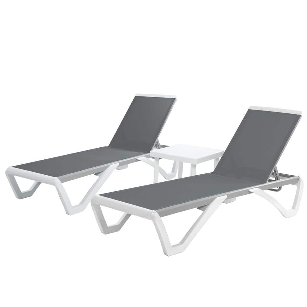 KOZYARD Full Flat Aluminum Outdoor Patio Reclining Adjustable Chaise Lounge Gray Textilene with Table