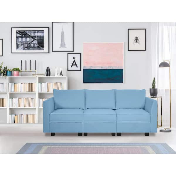 MAYKOOSH 87.01 in. Linen Contemporary 3-Seater 1-Piece Sectional Sofa Couch Living Room Set with Storage in Robin Egg Blue