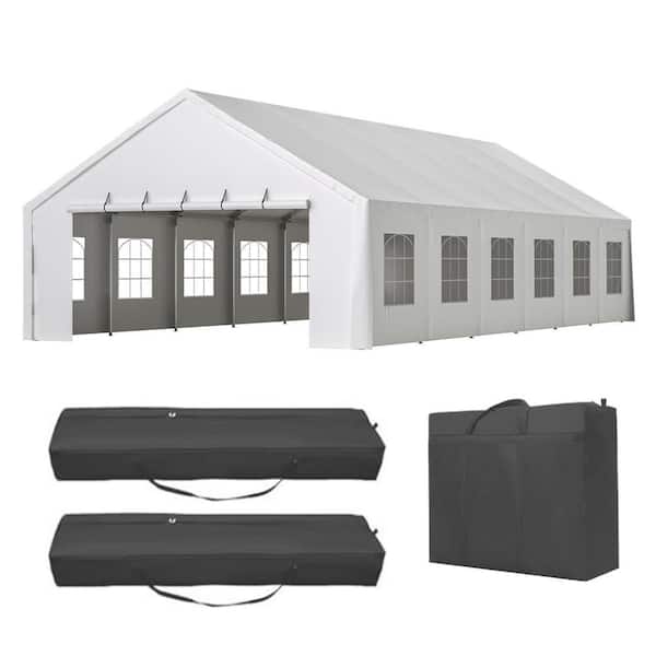 Heavy Duty 20 ft. x 40 ft. White Metal Party Tent Large Wedding Event Shelters with 3 Carry Bags and Removable Sidewalls