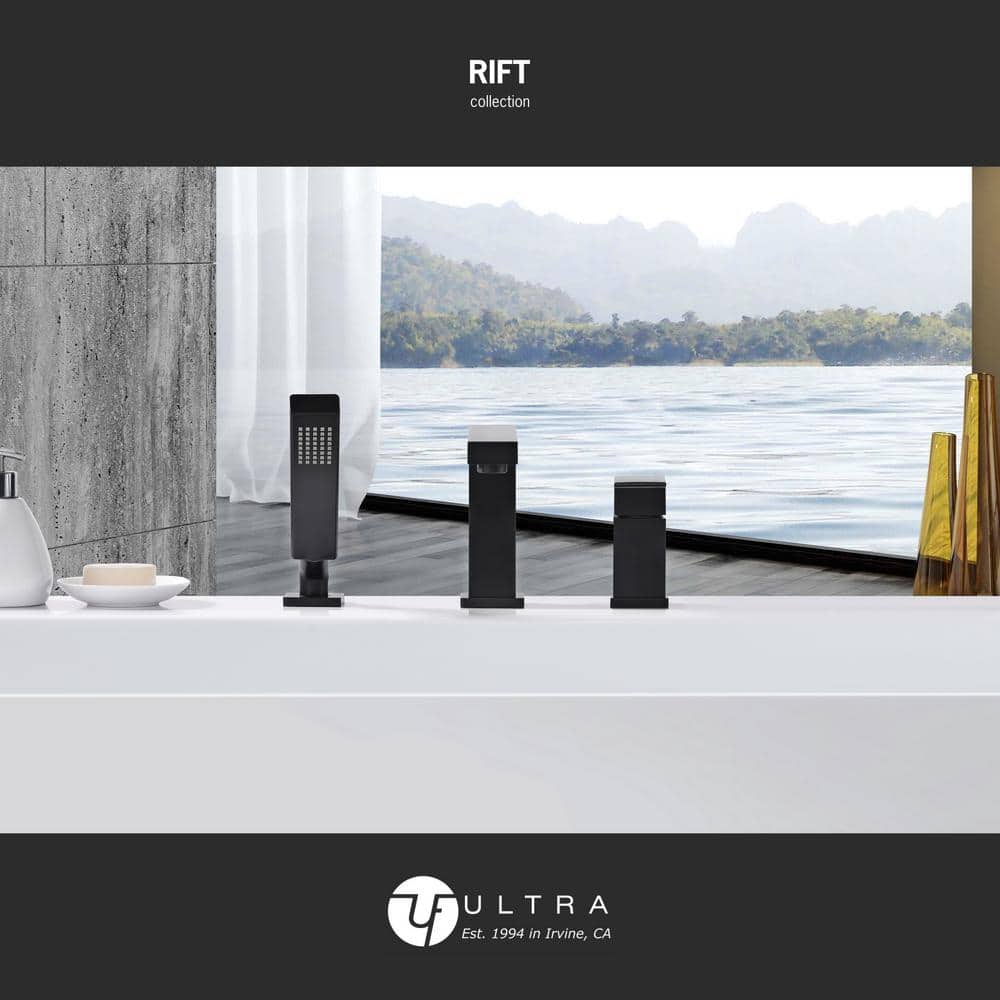Matte Black Single Handle Deck-Mounted Tub Faucet with Hand Shower