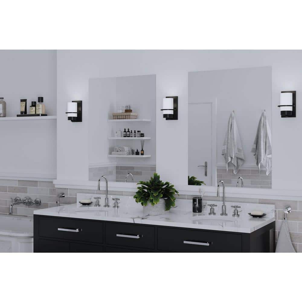 Matte Black Cylinder Outdoor Wall Sconce with White Glass Shade