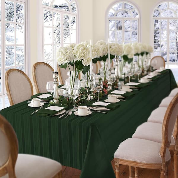 Denley Stripe Jacquard Tablecloth, Hunter - 52"W x 70"L