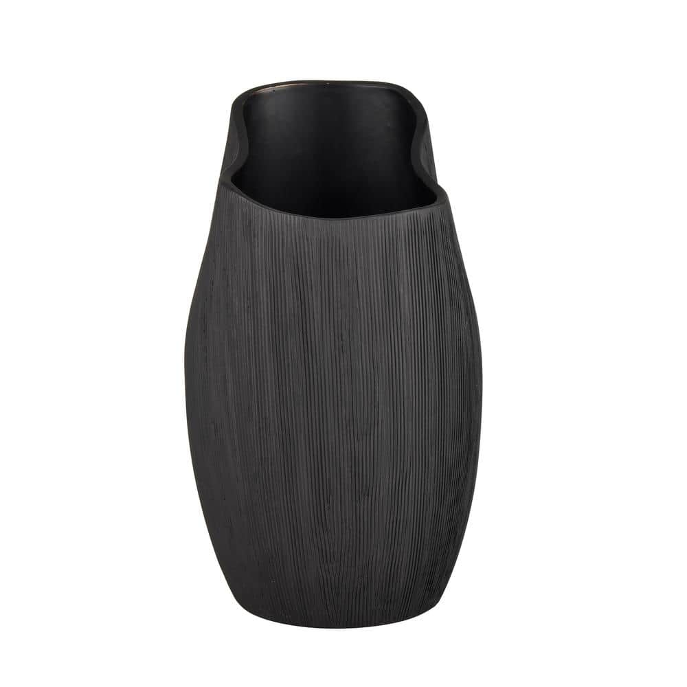 Matte Black Ceramic Scribing Vase with Etched Finish