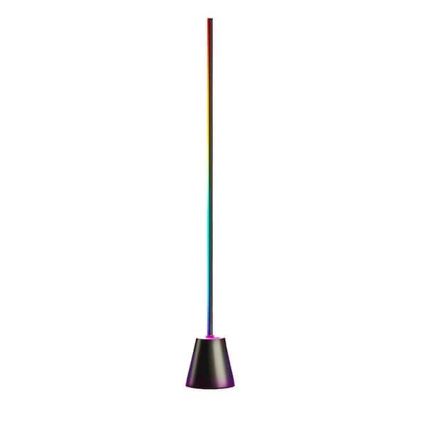 Smart 59 in. Black, 172-Light Smart Dimmable Standard Type Floor Lamp for Living Room with Glass Shade, Fabric Shade