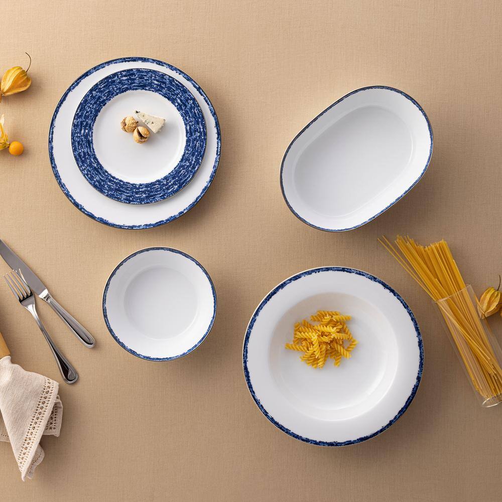 Blue and White Porcelain Salad Plates with Metallic Band, Set of 4