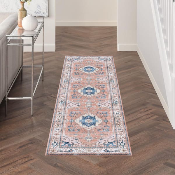 Fulton Coral 2 ft. x 8 ft. Center medallion Traditional Kitchen Runner Area Rug