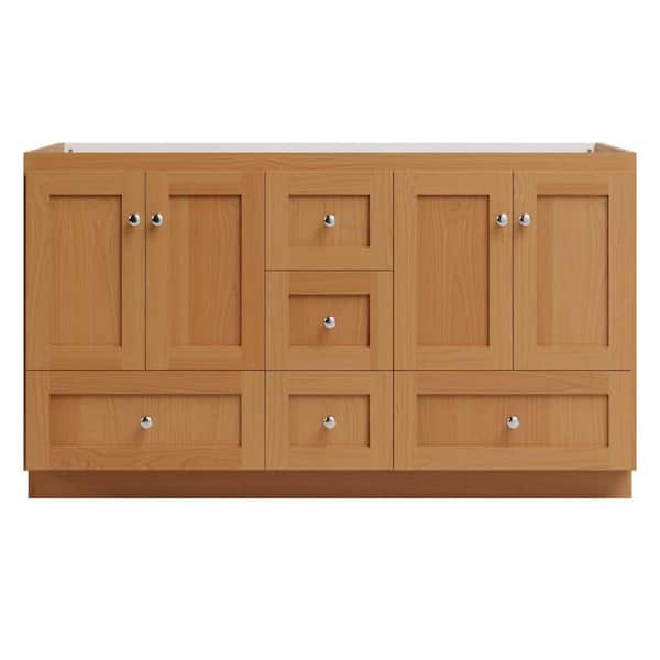 Shaker 60 in. W x 21 in. D x 34.5 in. H Bath Vanity Cabinet without Top in Natural Alder
