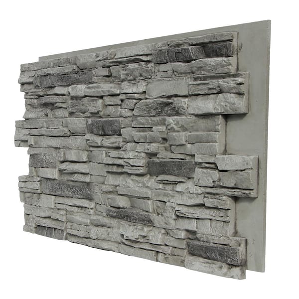 Unbranded Lighting Ridge 48 in. x 24 in. Class A Fire Rated Stone Faux Polyurethane Stone Siding Panel Moonlight Gray