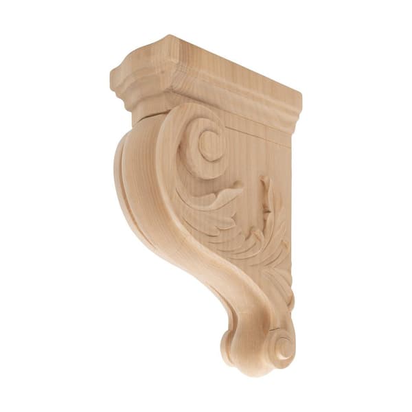 American Pro Decor 3-1/2 in. x 11 in. x 7-1/8 in. Unfinished Medium Hand Carved North American Solid Alder Acanthus Wood Corbel