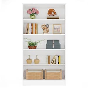 Eulas 71.65 in. Tall White Wood 5-Shelf Etagere Bookcase, Modern Bookshelf with 5-Open Storage Shelves for Home Office