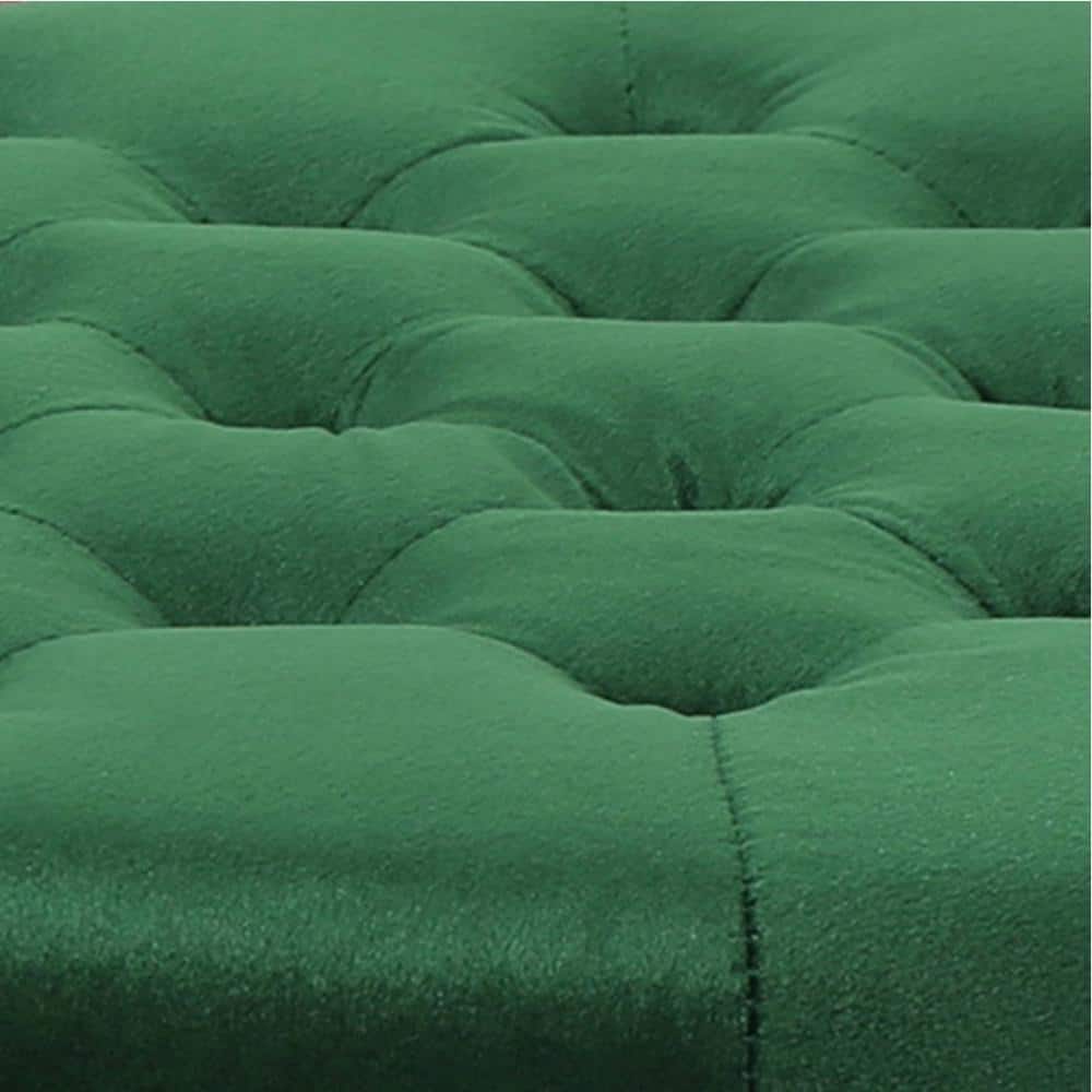 Emerald Green Velvet Tufted Round Accent Ottoman with Studded Detail